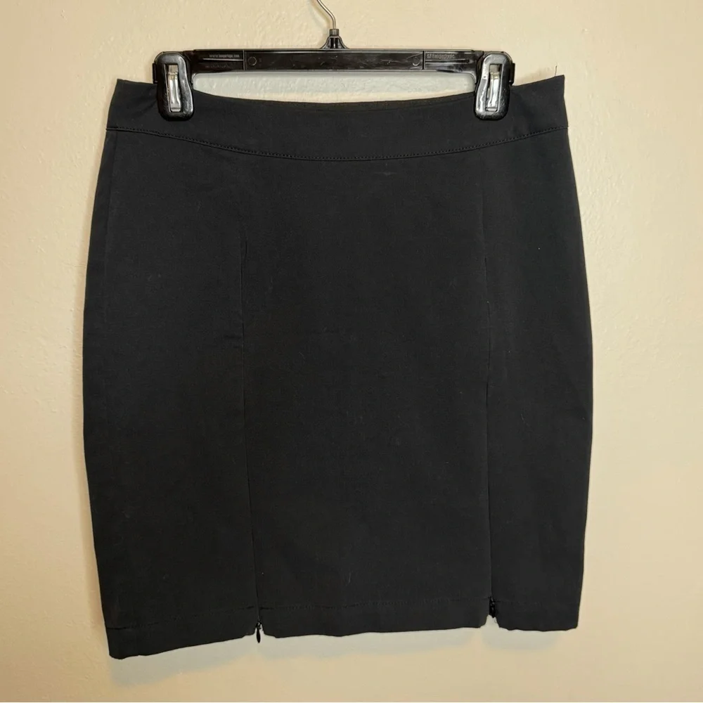 Betabrand Pencil Mini Skirt Women's Black Vented Zip Pocket Pull On Office